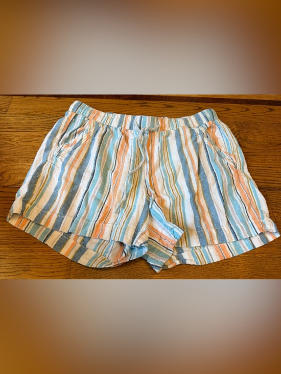 Briggs New York Pants - Briggs Linen Blend Striped Pull On Shorts Blue & Orange Women’s Large